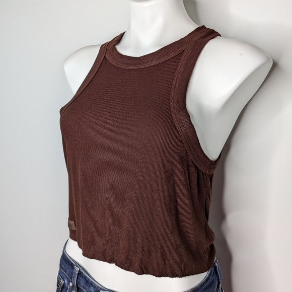 Set Active brown ribbed sleeveless cropped tank top XL - Picture 2 of 6